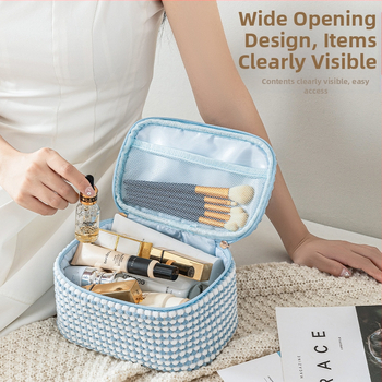 Si difu Velvet τσαντάκι μακιγιάζ — βελούδινο ύφασμα, κυβοειδές σχήμα, ταξιδιωτικός οργανωτής μακιγιάζ