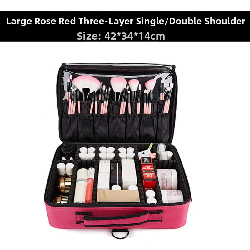 Чанта за грим с раздели за съхранение, Oxford платно, цип, водоустойчива и удароустойчива, с разширителен слой