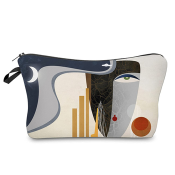 Geantă de makeup de călătorie cu imprimă lună și soare, bloc de culoare, portabilă (Material: Poliester; Captuseala: Poliester; Stil: Modern și cool)
