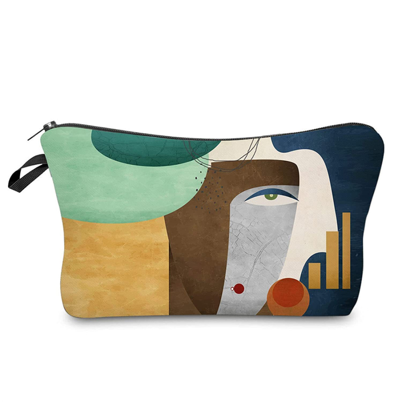 Geantă de makeup de călătorie cu imprimă lună și soare, bloc de culoare, portabilă (Material: Poliester; Captuseala: Poliester; Stil: Modern și cool)