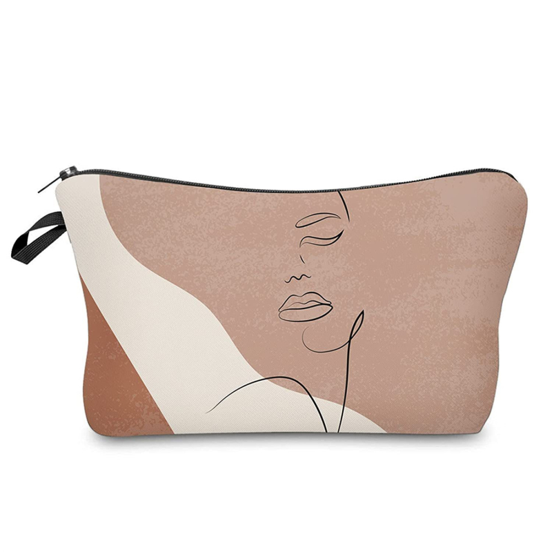 Geantă de makeup de călătorie cu imprimă lună și soare, bloc de culoare, portabilă (Material: Poliester; Captuseala: Poliester; Stil: Modern și cool)