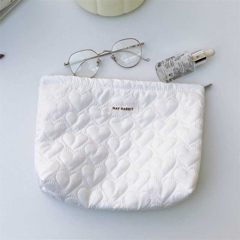 MAY RABBIT Geantă de machiaj din bumbac quilted, cu model geometric, căptușită cu pânză, de purtat ca geantă de toaletă