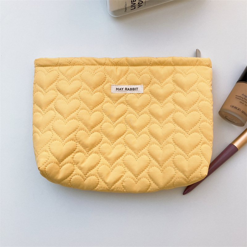 MAY RABBIT Geantă de machiaj din bumbac quilted, cu model geometric, căptușită cu pânză, de purtat ca geantă de toaletă