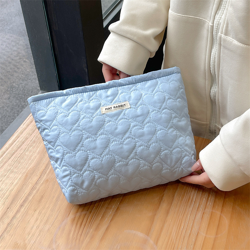 MAY RABBIT Geantă de machiaj din bumbac quilted, cu model geometric, căptușită cu pânză, de purtat ca geantă de toaletă