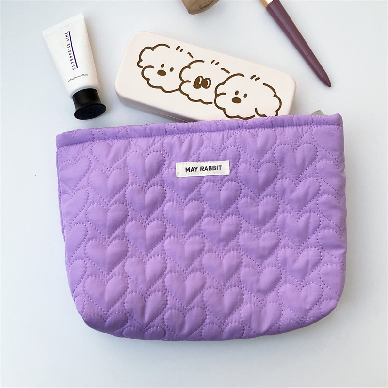 MAY RABBIT Geantă de machiaj din bumbac quilted, cu model geometric, căptușită cu pânză, de purtat ca geantă de toaletă