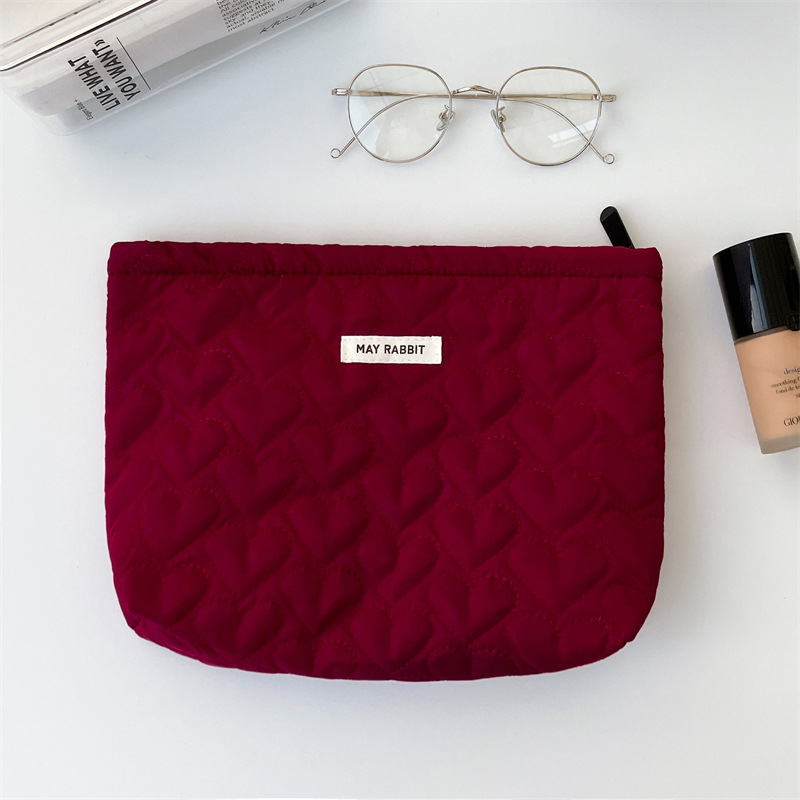 MAY RABBIT Geantă de machiaj din bumbac quilted, cu model geometric, căptușită cu pânză, de purtat ca geantă de toaletă