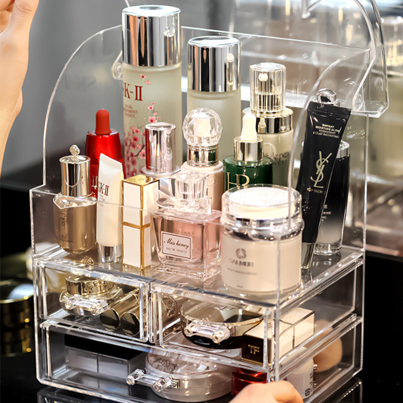 Áttetsző műanyag kozmetikai tároló fiókkal az asztali sminkasztalhoz