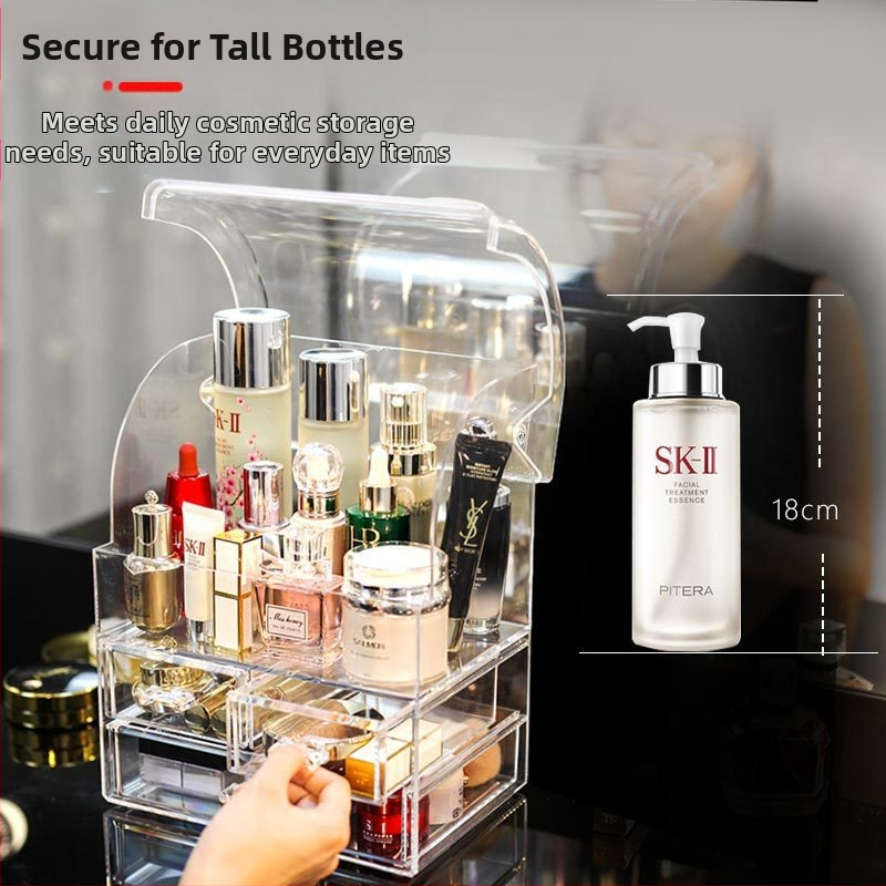 Прозрачен пластмасов козметичен органайзер с чекмедже за бюро/тоалетка