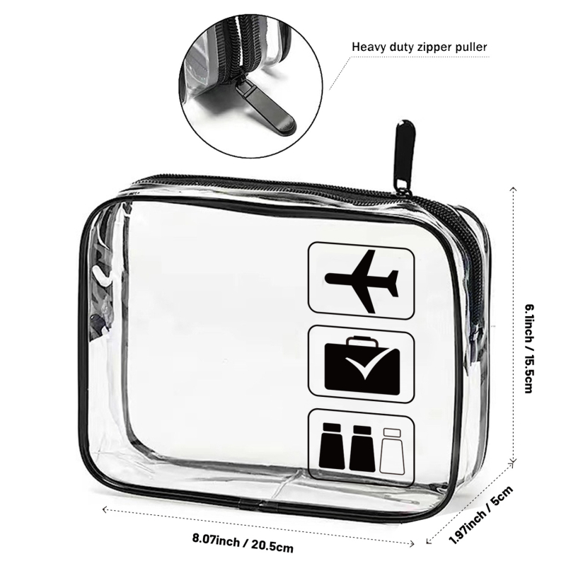 Skaidrus PVC kosmetinės krepšys su TPU, dviejų sluoksnių 60 Silk konstrukcija, užtrauktukas, kelionėms