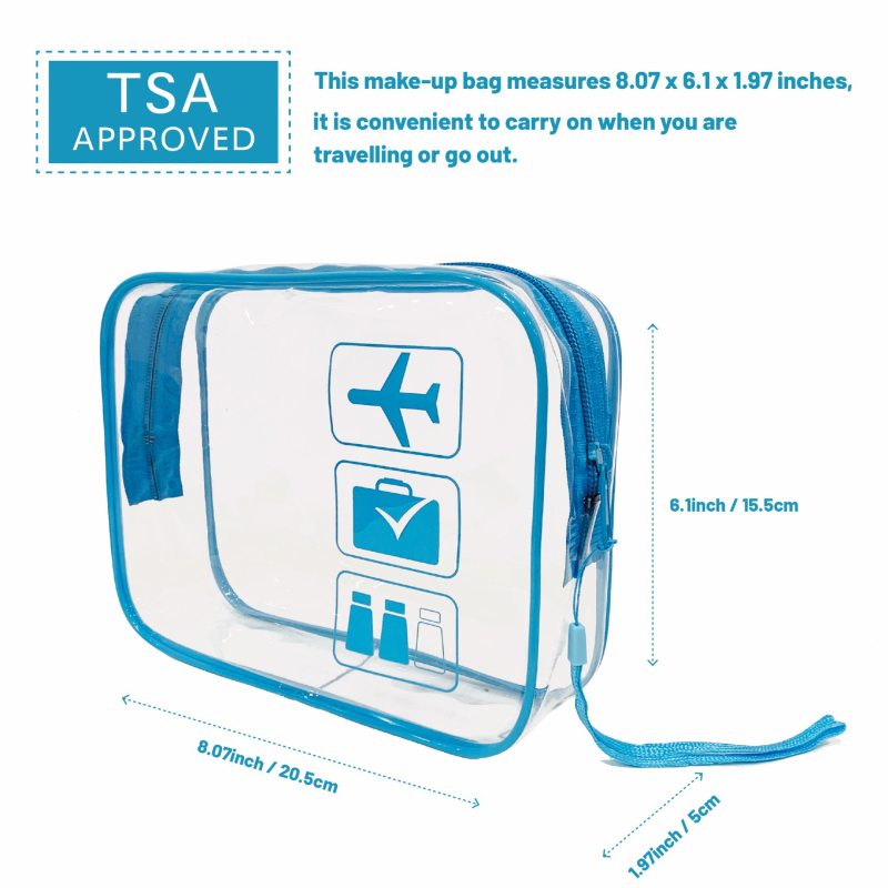 Skaidrus PVC kosmetinės krepšys su TPU, dviejų sluoksnių 60 Silk konstrukcija, užtrauktukas, kelionėms