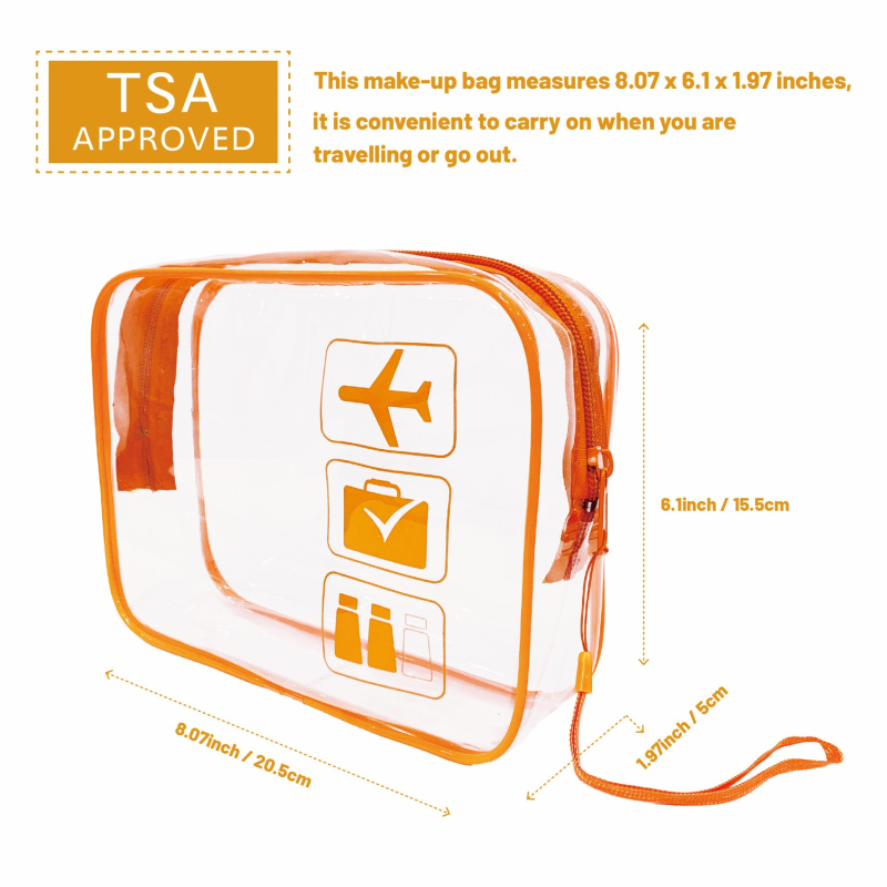 Skaidrus PVC kosmetinės krepšys su TPU, dviejų sluoksnių 60 Silk konstrukcija, užtrauktukas, kelionėms