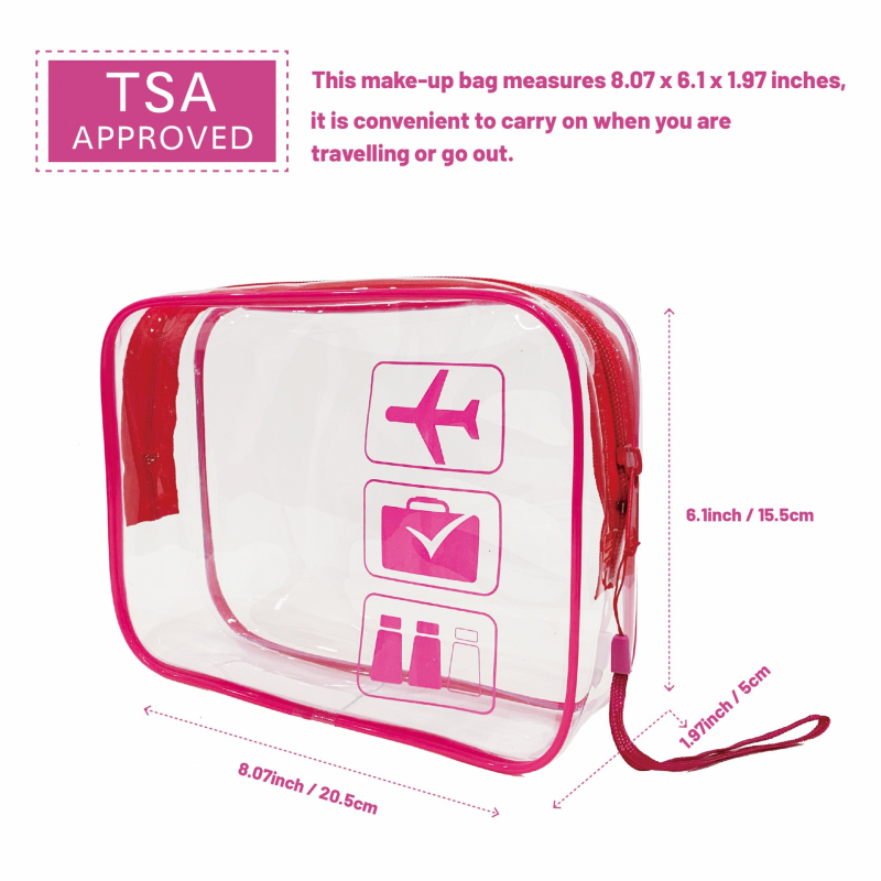Skaidrus PVC kosmetinės krepšys su TPU, dviejų sluoksnių 60 Silk konstrukcija, užtrauktukas, kelionėms
