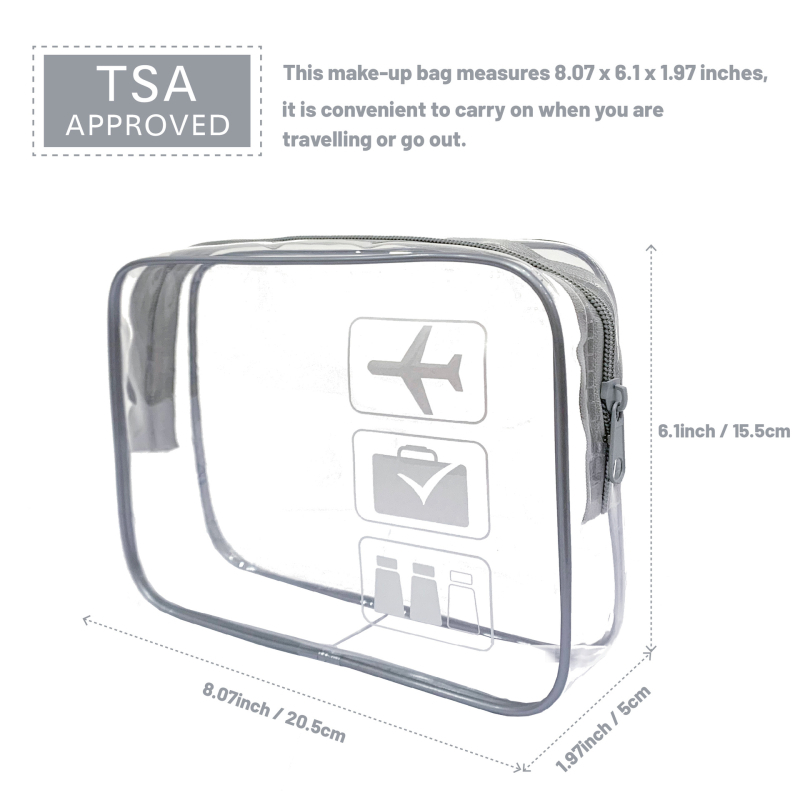 Skaidrus PVC kosmetinės krepšys su TPU, dviejų sluoksnių 60 Silk konstrukcija, užtrauktukas, kelionėms