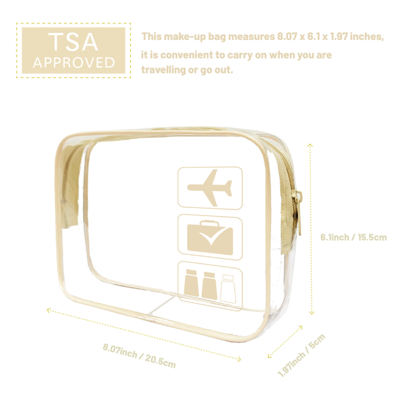 Skaidrus PVC kosmetinės krepšys su TPU, dviejų sluoksnių 60 Silk konstrukcija, užtrauktukas, kelionėms