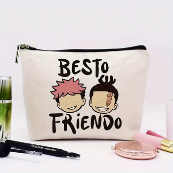 Geantă de depozitare cu fermoar din pânză, model cu litere, căptușeală poliester, respirabilă, stil urban minimalist