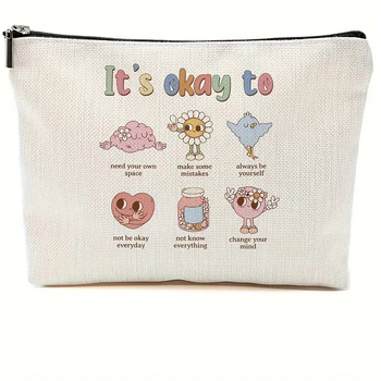 Чанта за съхранение с цип от канвас, модел с букви, подплата полиестер, дишаща, стил градска простота