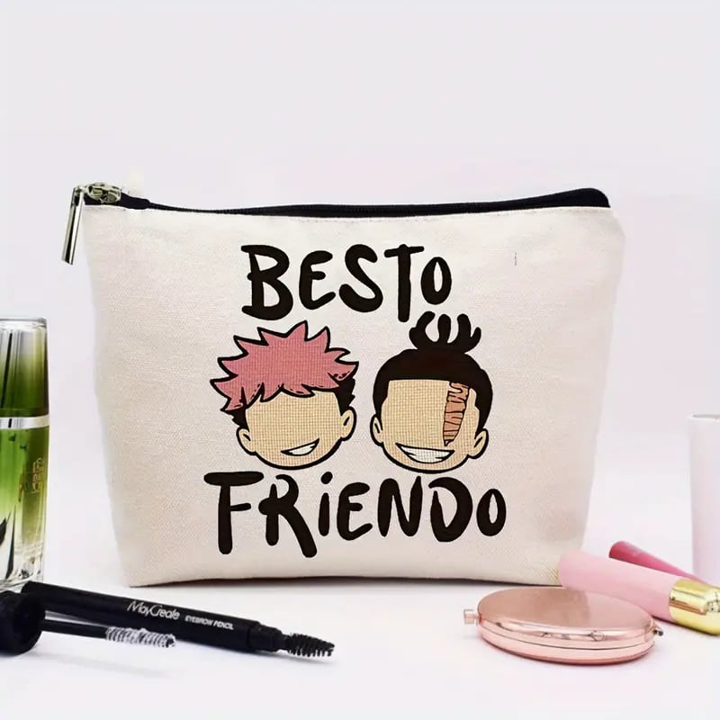 Geantă de depozitare cu fermoar din pânză, model cu litere, căptușeală poliester, respirabilă, stil urban minimalist