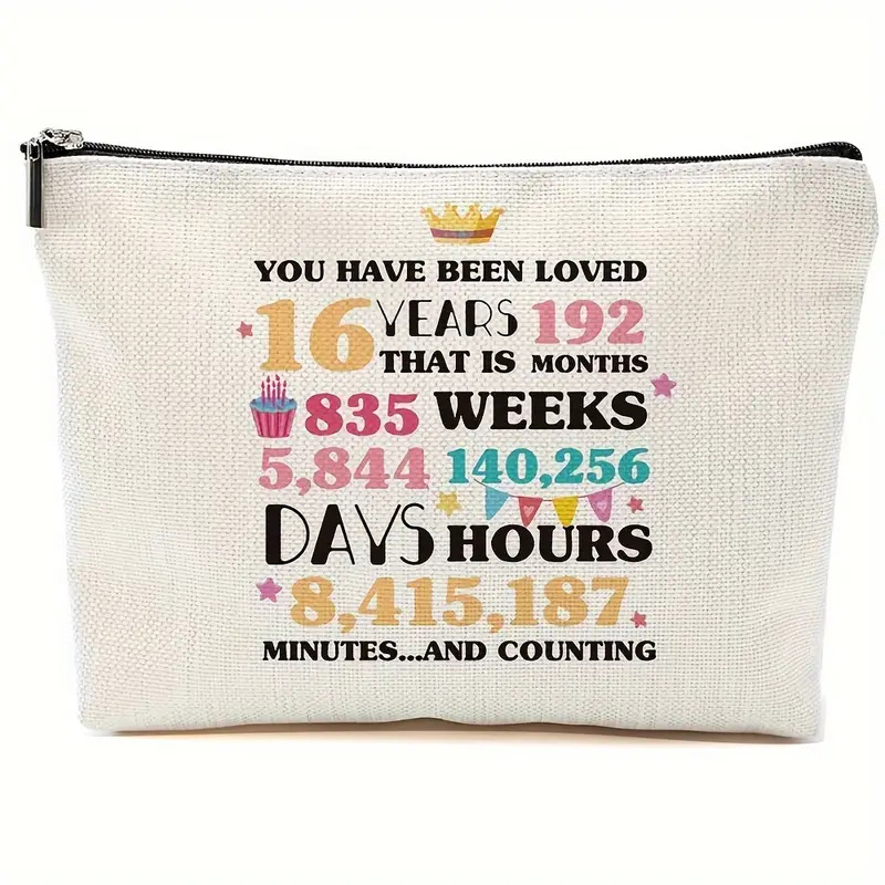 Geantă de depozitare cu fermoar din pânză, model cu litere, căptușeală poliester, respirabilă, stil urban minimalist