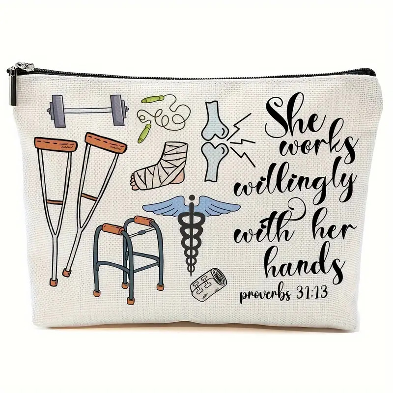 Geantă de depozitare cu fermoar din pânză, model cu litere, căptușeală poliester, respirabilă, stil urban minimalist