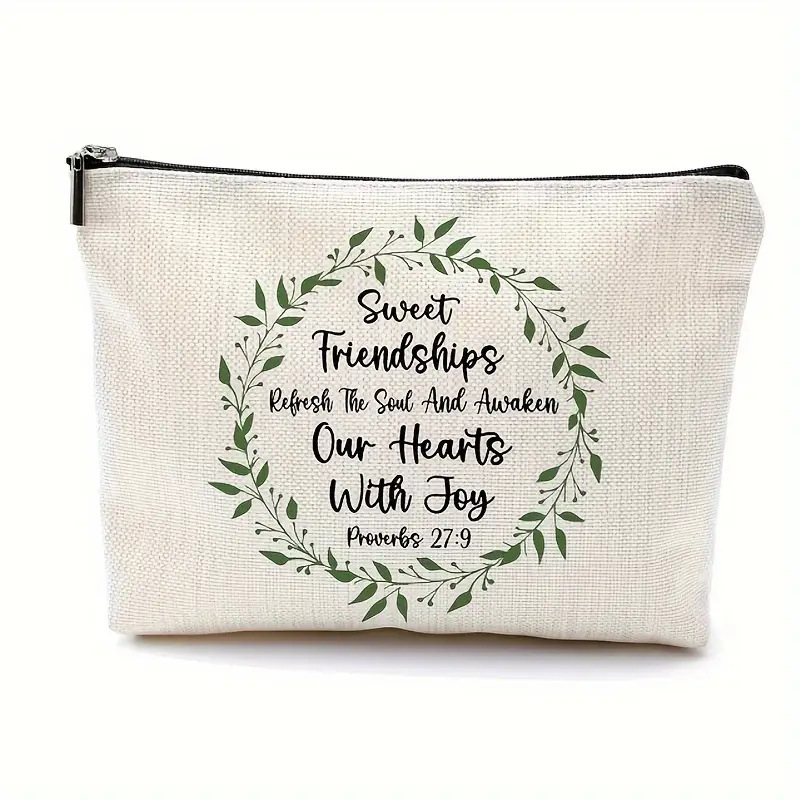 Geantă de depozitare cu fermoar din pânză, model cu litere, căptușeală poliester, respirabilă, stil urban minimalist