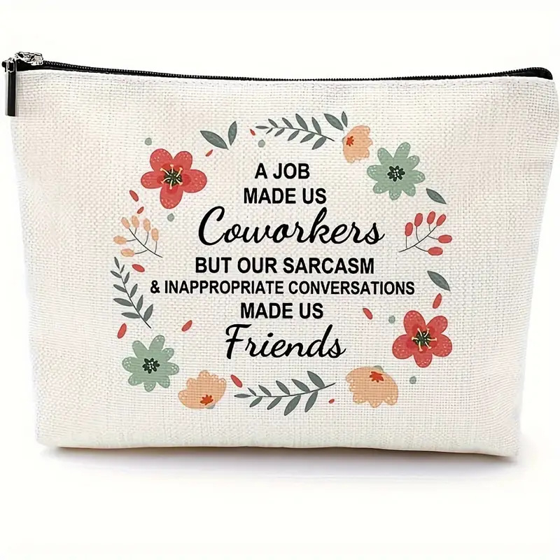 Geantă de depozitare cu fermoar din pânză, model cu litere, căptușeală poliester, respirabilă, stil urban minimalist