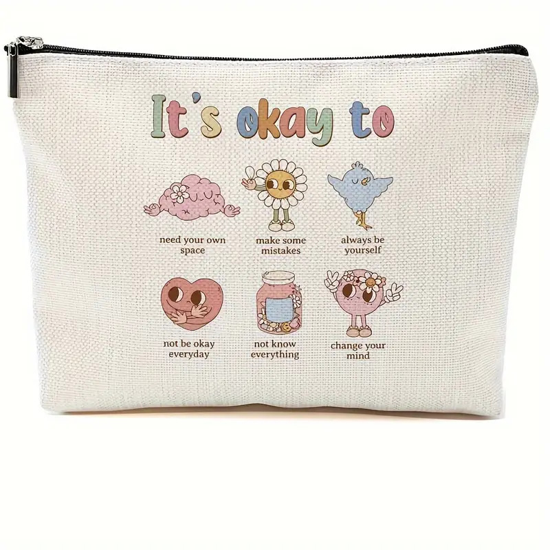 Geantă de depozitare cu fermoar din pânză, model cu litere, căptușeală poliester, respirabilă, stil urban minimalist