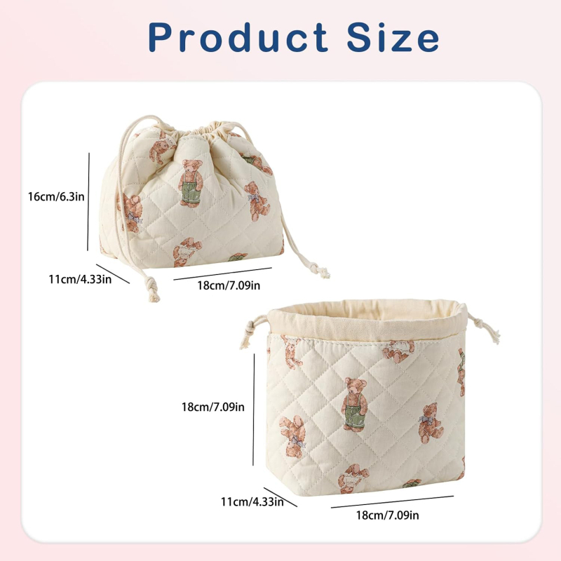 Geantă de cosmetic Zorro, design quilted cu urs, material din bumbac, căptușeală poliester, ultra-ușoară, extensibilă pentru depozitare