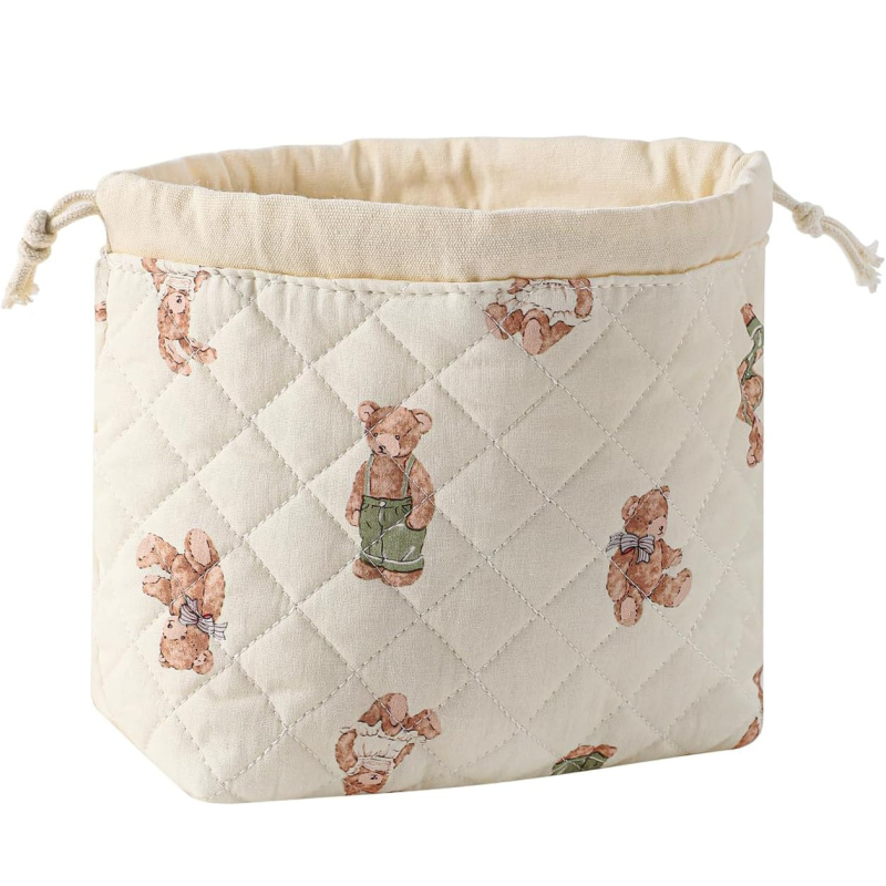 Geantă de cosmetic Zorro, design quilted cu urs, material din bumbac, căptușeală poliester, ultra-ușoară, extensibilă pentru depozitare