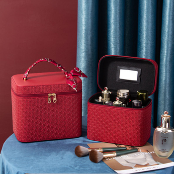 Prijenosna kozmetička torbica od PU kože, geometrijski uzorak, zatvaranje na zip, ručni dizajn, s proširivim slojem