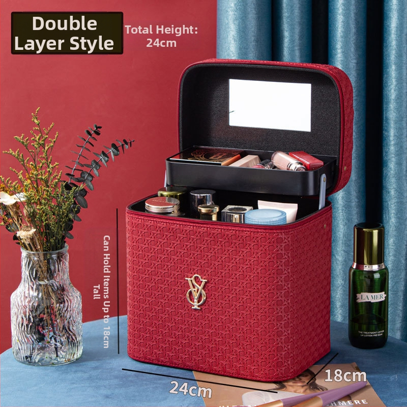 Prijenosna kozmetička torbica od PU kože, geometrijski uzorak, zatvaranje na zip, ručni dizajn, s proširivim slojem