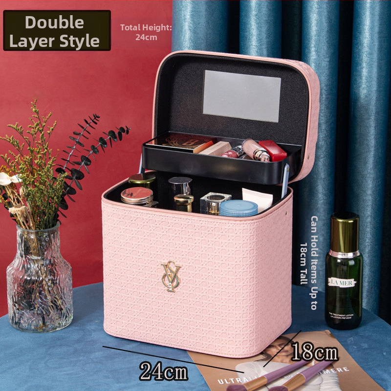 Prijenosna kozmetička torbica od PU kože, geometrijski uzorak, zatvaranje na zip, ručni dizajn, s proširivim slojem