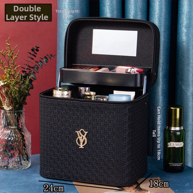 Prijenosna kozmetička torbica od PU kože, geometrijski uzorak, zatvaranje na zip, ručni dizajn, s proširivim slojem