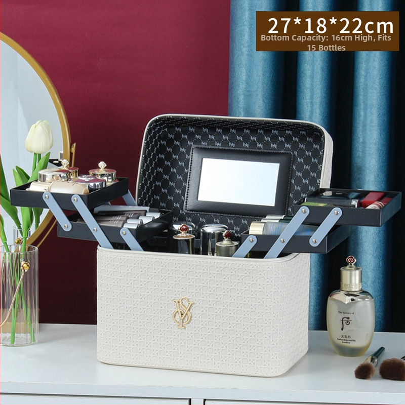 Prijenosna kozmetička torbica od PU kože, geometrijski uzorak, zatvaranje na zip, ručni dizajn, s proširivim slojem