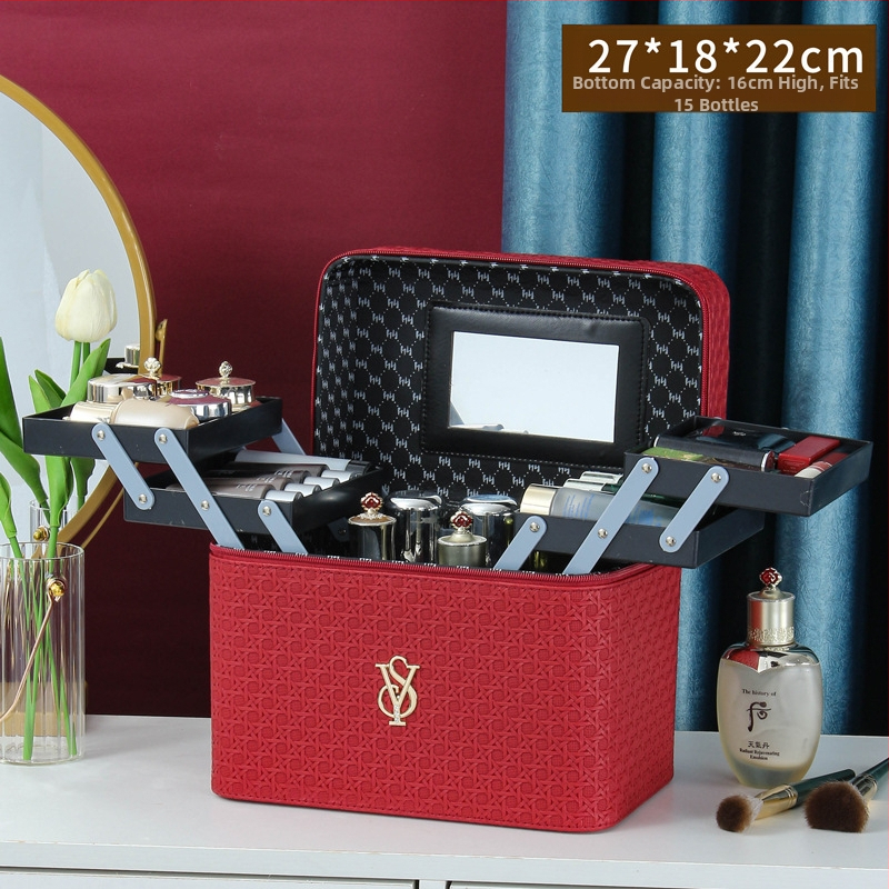 Prijenosna kozmetička torbica od PU kože, geometrijski uzorak, zatvaranje na zip, ručni dizajn, s proširivim slojem