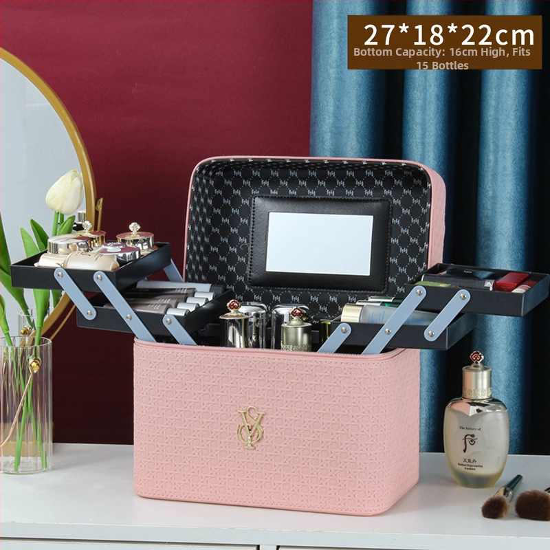 Prijenosna kozmetička torbica od PU kože, geometrijski uzorak, zatvaranje na zip, ručni dizajn, s proširivim slojem