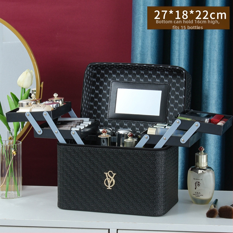 Prijenosna kozmetička torbica od PU kože, geometrijski uzorak, zatvaranje na zip, ručni dizajn, s proširivim slojem