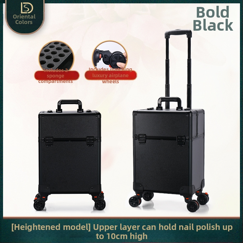 Kutija za šminku s vučnom ručkom, višeslojna konstrukcija, metalno tijelo, univerzalni kotačići, zaključavanje lokotom, proširivi sloj