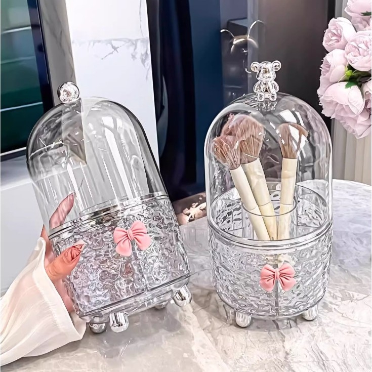 Okretni cilindar za spremanje makeup četkica, prašini otporna kozmetička kutija za ruževe i tuš za oči, PET materijal, stil laganog luksuza