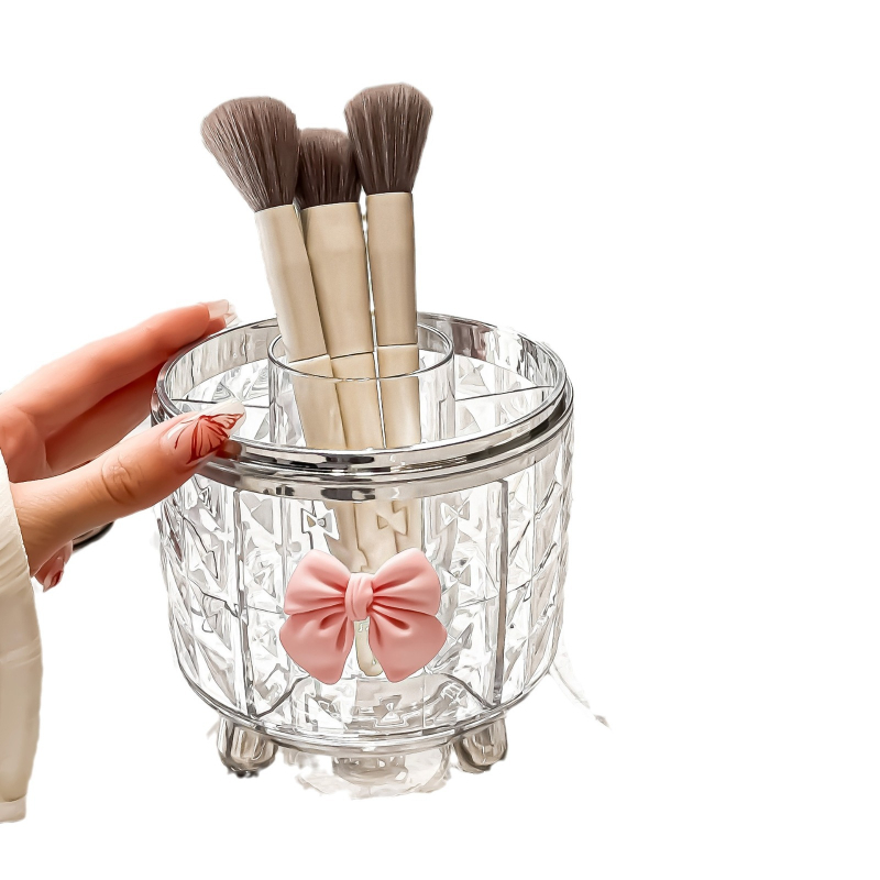 Okretni cilindar za spremanje makeup četkica, prašini otporna kozmetička kutija za ruževe i tuš za oči, PET materijal, stil laganog luksuza