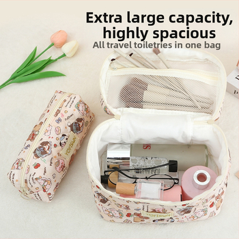 Чанта за тоалетни принадлежности за пътуване с голям капацитет, унисекс, модел с животински карикатури, полиестер, дишаща, подходяща за съхранение