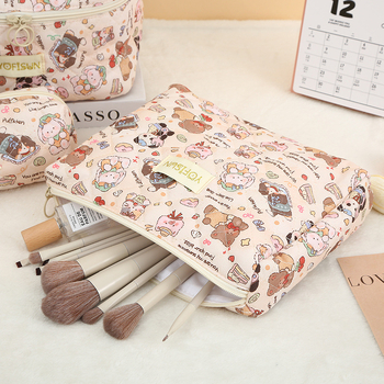 Чанта за тоалетни принадлежности за пътуване с голям капацитет, унисекс, модел с животински карикатури, полиестер, дишаща, подходяща за съхранение