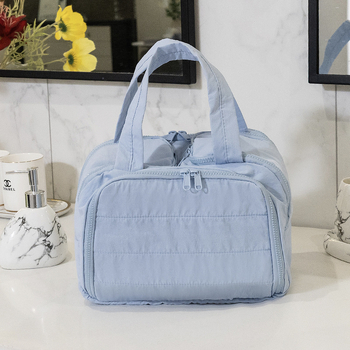 Ръчна козметична чанта с голям капацитет, нейлонова външна част, полиестерна подплата, еднотонен дизайн, стил градска простота, унисекс, пролет 2024