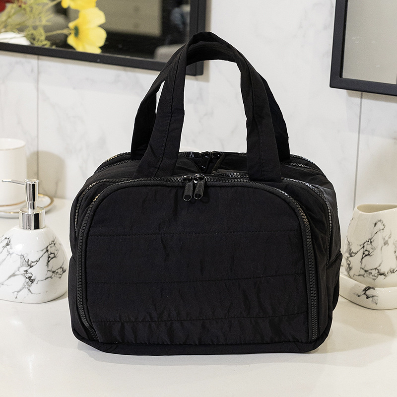 Geantă de cosmetică de mână cu capacitate mare, exterior din nylon, căptușeală din poliester, design monocrom, stil urban simplu, unisex, primăvara 2024