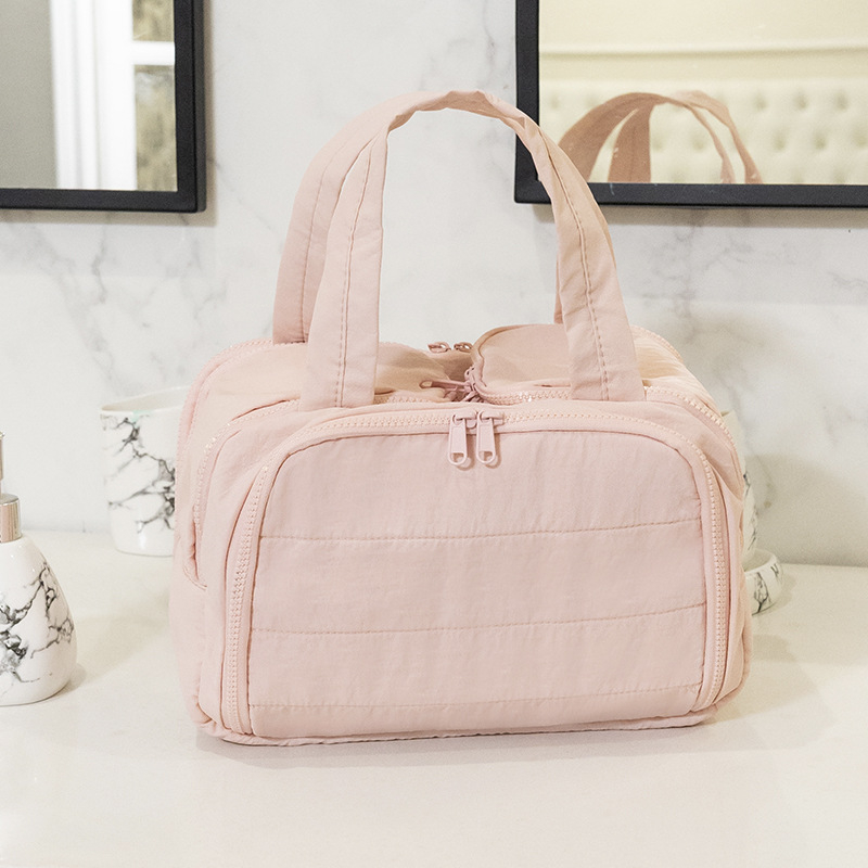 Geantă de cosmetică de mână cu capacitate mare, exterior din nylon, căptușeală din poliester, design monocrom, stil urban simplu, unisex, primăvara 2024