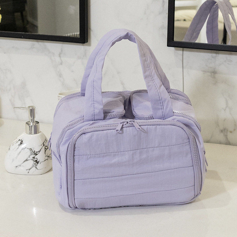 Geantă de cosmetică de mână cu capacitate mare, exterior din nylon, căptușeală din poliester, design monocrom, stil urban simplu, unisex, primăvara 2024