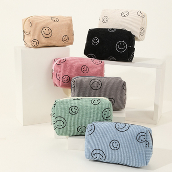 Geantă de cosmetică din corduroy, model geometric, căptușeală din poliester, spațiu de depozitare, stil urban simplu