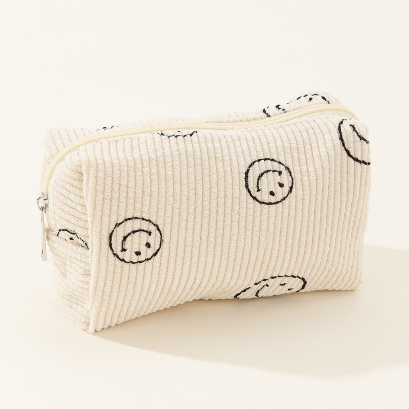 Geantă de cosmetică din corduroy, model geometric, căptușeală din poliester, spațiu de depozitare, stil urban simplu