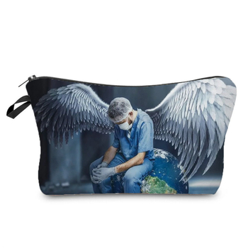 Чанта за козметика с принт електрокардиограма, медицински дизайн, полиестерен външен слой, полиеристерна подплата, унисекс