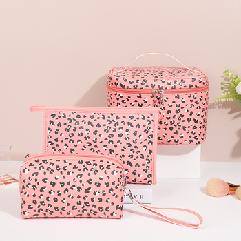 Козметична чанта за грим с леопардов принт, PU кожа, водоустойчива, подплата от платно