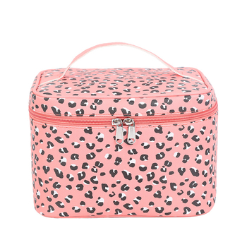 Козметична чанта за грим с леопардов принт, PU кожа, водоустойчива, подплата от платно